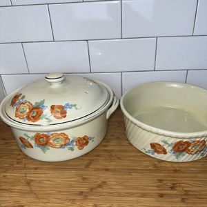 Hall China - Orange Poppy Set - 8" Covered Casserole And 8” Uncovered ￼